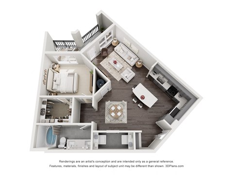 Floor plan for 1 bed, 1 bath, 872 sqft